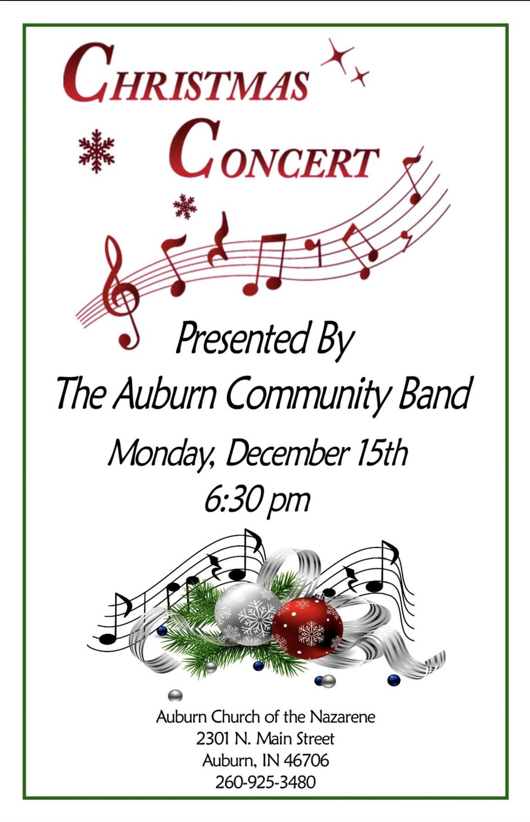 Auburn Community Band's Snowed-Out Christmas Concert Set for Monday Night